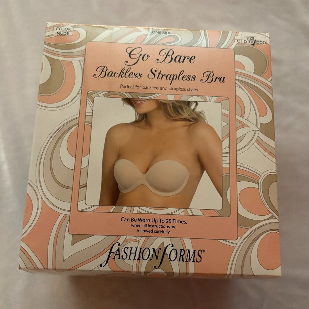 Fashion Forms Go Bare Backless Strapless Bra in Nude, Size DD